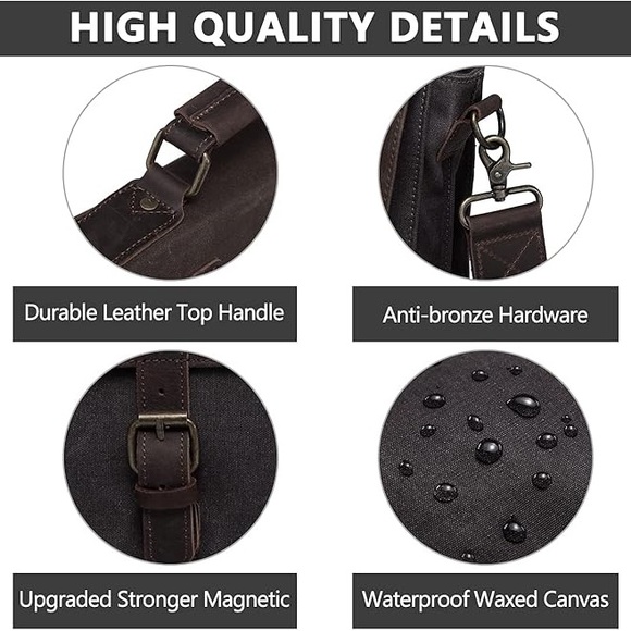 Kasqo Messenger Mens Vintage Waxed Canvas Water-Resistant Laptop Briefcase Bag - Picture 4 of 7